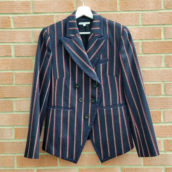 Rebecca Minkoff Womens Kane Blazer Black Red Stripe Wool Double Breasted size 6 - Picture 2 of 6